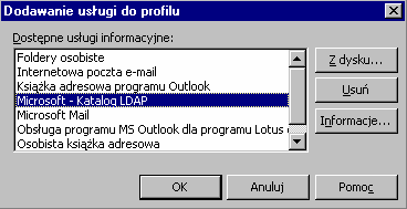 5. Import certyfikatów innych osób z wykorzystaniem serwera LDAP. MS Outlook 2000 umożliwia pobranie certyfikatu z serwera LDAP. 5.1.