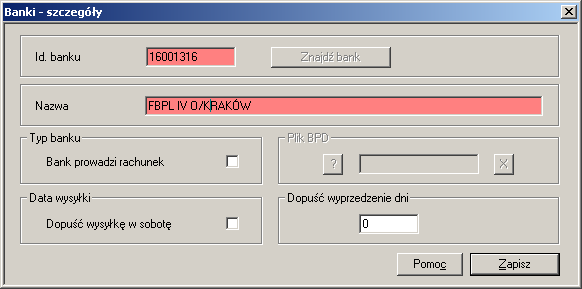 W oknie Banki, zawierającym listę banków krajowych, należy wybrać przycisk [Nowy Bank]. W oknie Banki szczegóły należy wprowadzić Id. Banku oraz jego nazwę.