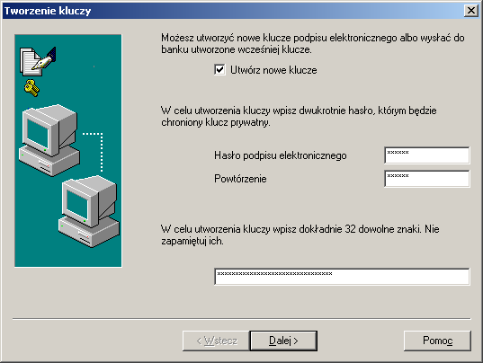 Jeżeli nowy użytkownik posiada klasę podpisu N, można usunąć zaznaczenie pola Ustaw Podpis elektroniczny. Zaleca się jednak tworzenie kluczy niezależnie od klasy.