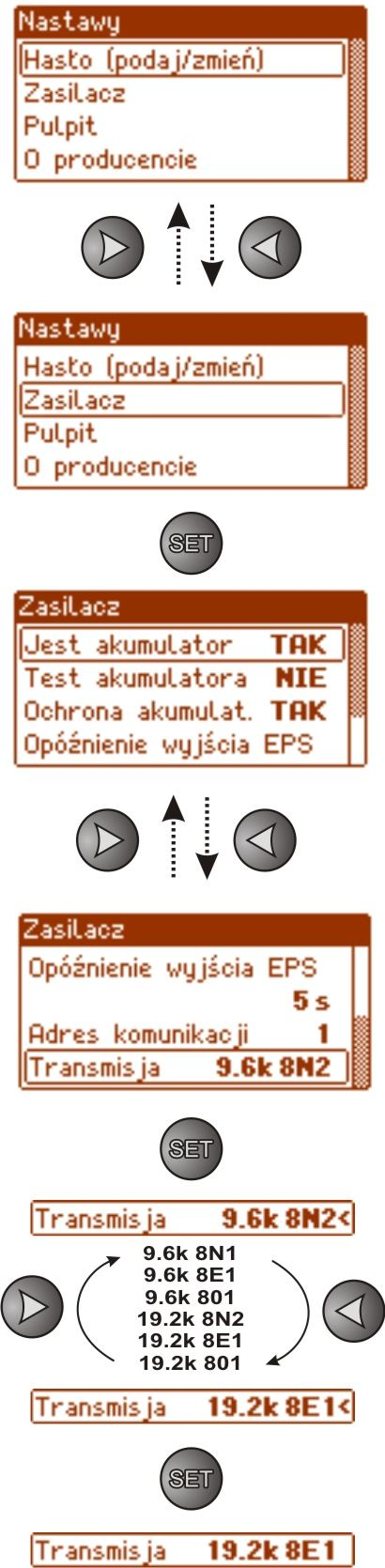 Aby możliwe było zestawienie połączenia pomiędzy interfejsem ethernet a zasilaczem należy sprawdzić czy parametry komunikacyjne portu szeregowego są takie same. 5. Konfiguracja zasilaczy 5.