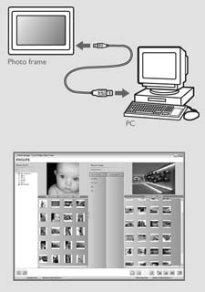 1.2.7 Kopiowanie zdjęć z komputera Komputer z systemem Windows (2000/XP): Aby skopiować zdjęcia z komputera do ramki do zdjęć PhotoFrame, zainstaluj w komputerze oprogramowanie do zarządzania