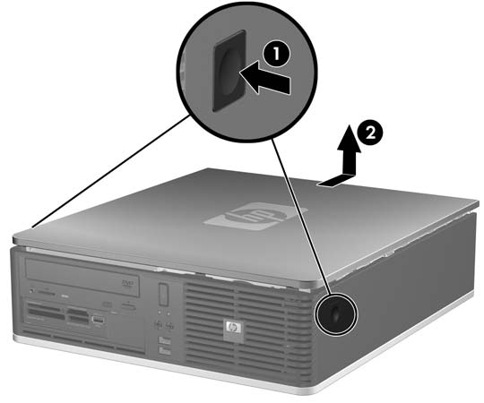 Zdejmowanie panelu dostępu komputera 1. Usuń/odłącz urządzenia zabezpieczające, uniemożliwiające otwieranie obudowy komputera. 2. Usuń z komputera wszystkie wymienne nośniki, takie jak dyskietki i CD.