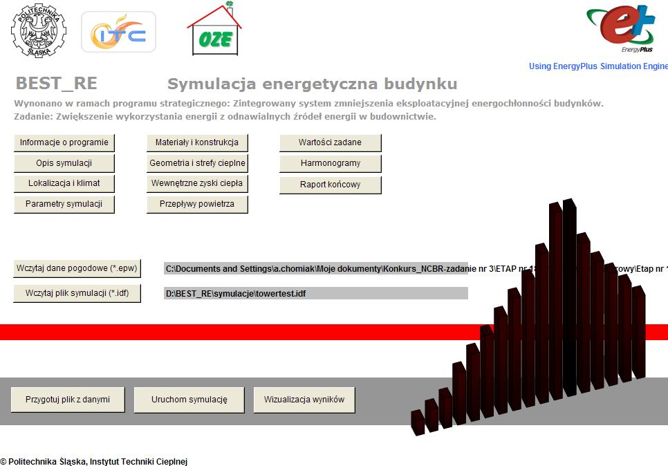 liczba, funkcje, wielkość i usytuowanie pomieszczeń kształt bryły budynku Rys. 6.3. Widok głównego okna programu BEST_RE (plik BEST_RE.