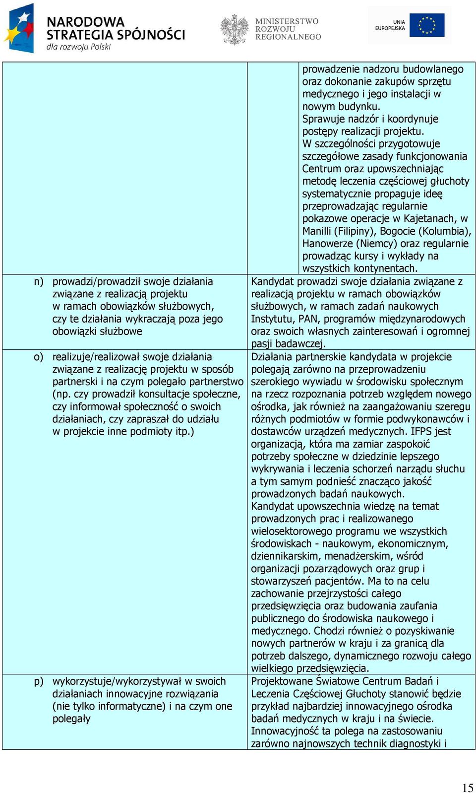 czy prowadził konsultacje społeczne, czy informował społeczność o swoich działaniach, czy zapraszał do udziału w projekcie inne podmioty itp.