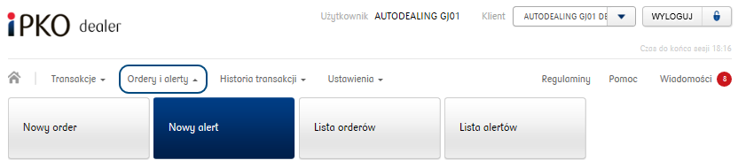 Po przejściu do zakładki NOWY ALERT widoczny będzie ekran tworzenia nowego alertu.