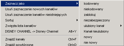 kanały na wybranej liście zostaną przeniesione Okno szukania: (np. szukanie kanałów, szukanie duplikatów): Wybrany kanał zostanie przeniesiony.