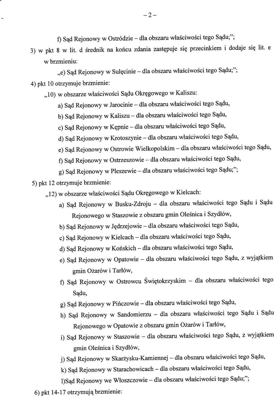 dla obszaru wlasciwosci tego S^du, b) S^d Rejonowy w Kaliszu - dla obszaru wlasciwosci tego S^du, c) S^d Rejonowy w K^pnie - dla obszaru wlasciwosci tego S^du, d) S^d Rejonowy w Krotoszynie - dla