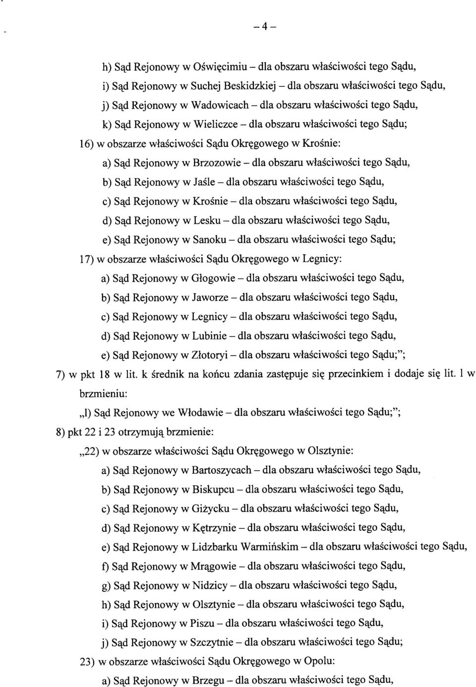 Rejonowy w Jasle - dla obszaru wlasciwosci tego S^du, c) S^d Rejonowy w Krosnie - dla obszaru wlasciwosci tego S^du, d) S^d Rejonowy w Lesku - dla obszaru wlasciwosci tego S^du, e) S^d Rejonowy w