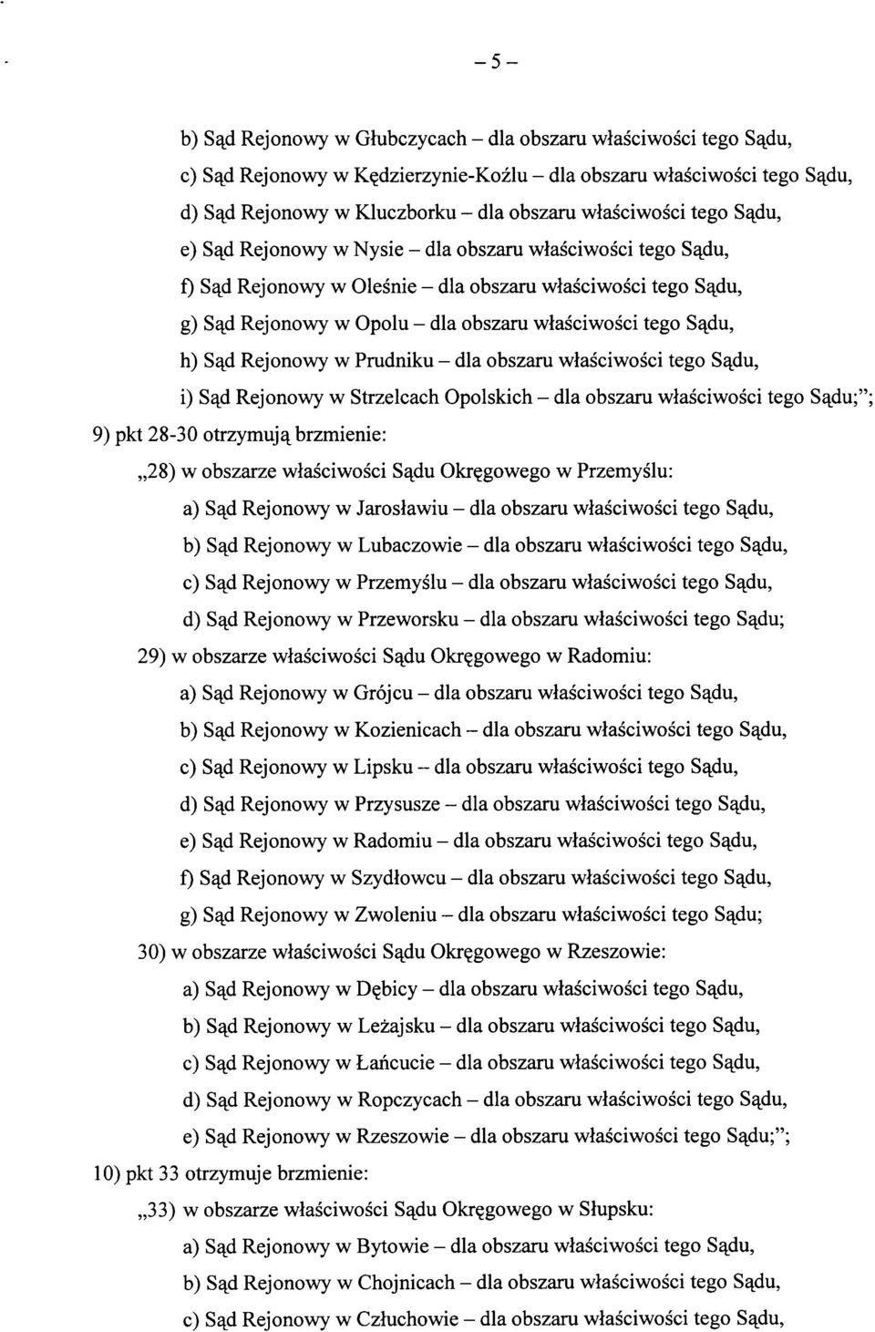 S^d Rejonowy w Prudniku - dla obszaru wlasciwosci tego S^du, i) S^d Rejonowy w Strzelcach Opolskich - dla obszaru wlasciwosci tego S^du;"; 9) pkt 28-30 otrzymuj^_ brzmienie: 28) w obszarze