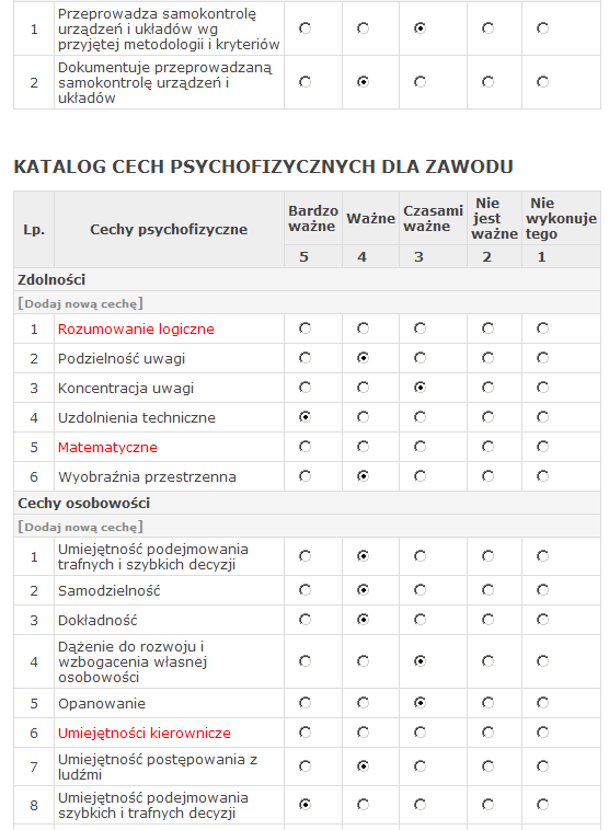 Ilustracja 11: Częściowa postać ankiety