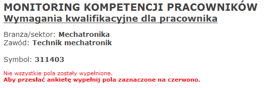 Ilustracja 9: sugerowanie nowej cechy W przypadku próby przesłania formularza z niewypełnionymi polami system wygeneruje odpowiedni komunikat, oraz zamarkuje odpowiednie pola.