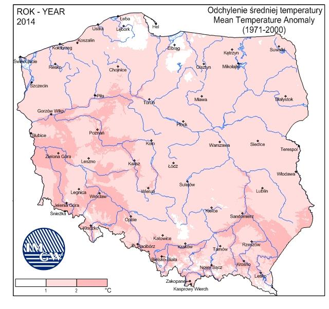 Ryc. 6.2.2. Przebieg średnich miesięcznych wartości temperatury powietrza na wybranych stanowiskach w województwie podkarpackim w 214 r.