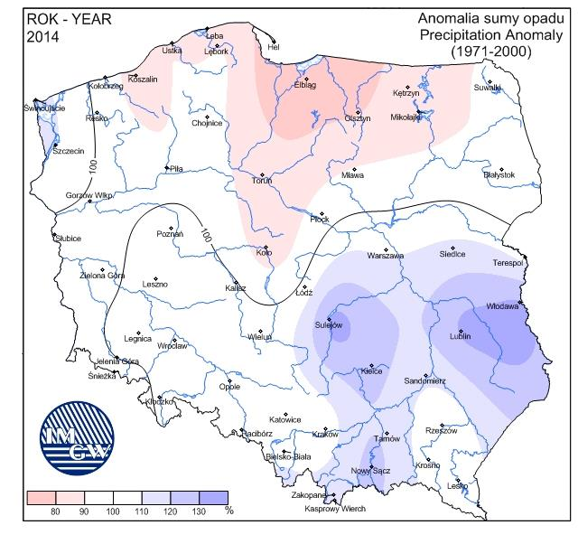 Tabela 6.3.1. Średnie miesięczne sumy opadów atmosferycznych na wybranych stanowiskach w województwie podkarpackim w 214 r.