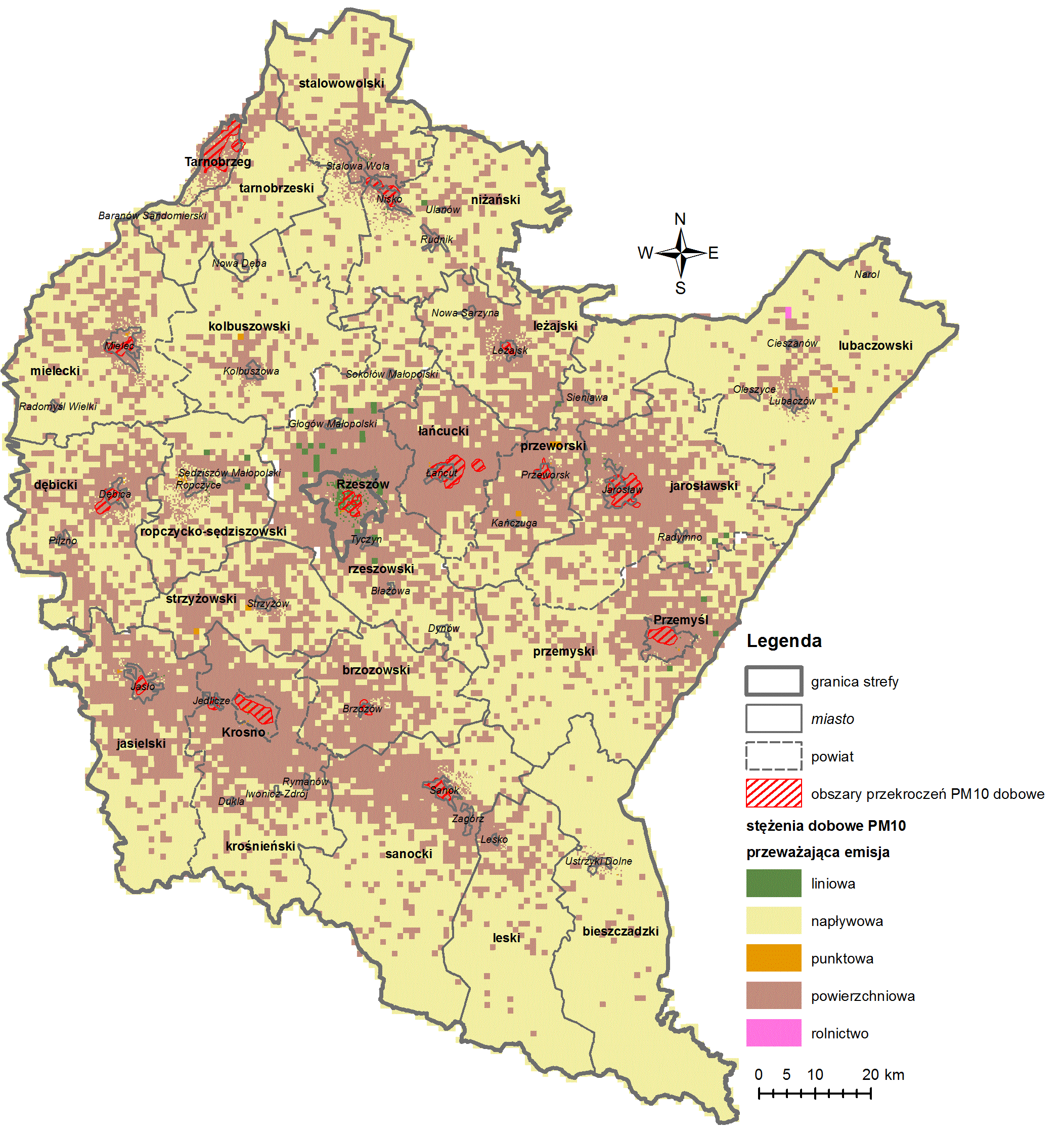 Ryc. 7.2.1.21. Przeważający udział typu emisji w stężeniach dobowych pyłu zawieszonego PM1 w 214 r. (źródło: [9]) 7.2.2. Pył zawieszony PM2.5 W 214 r.