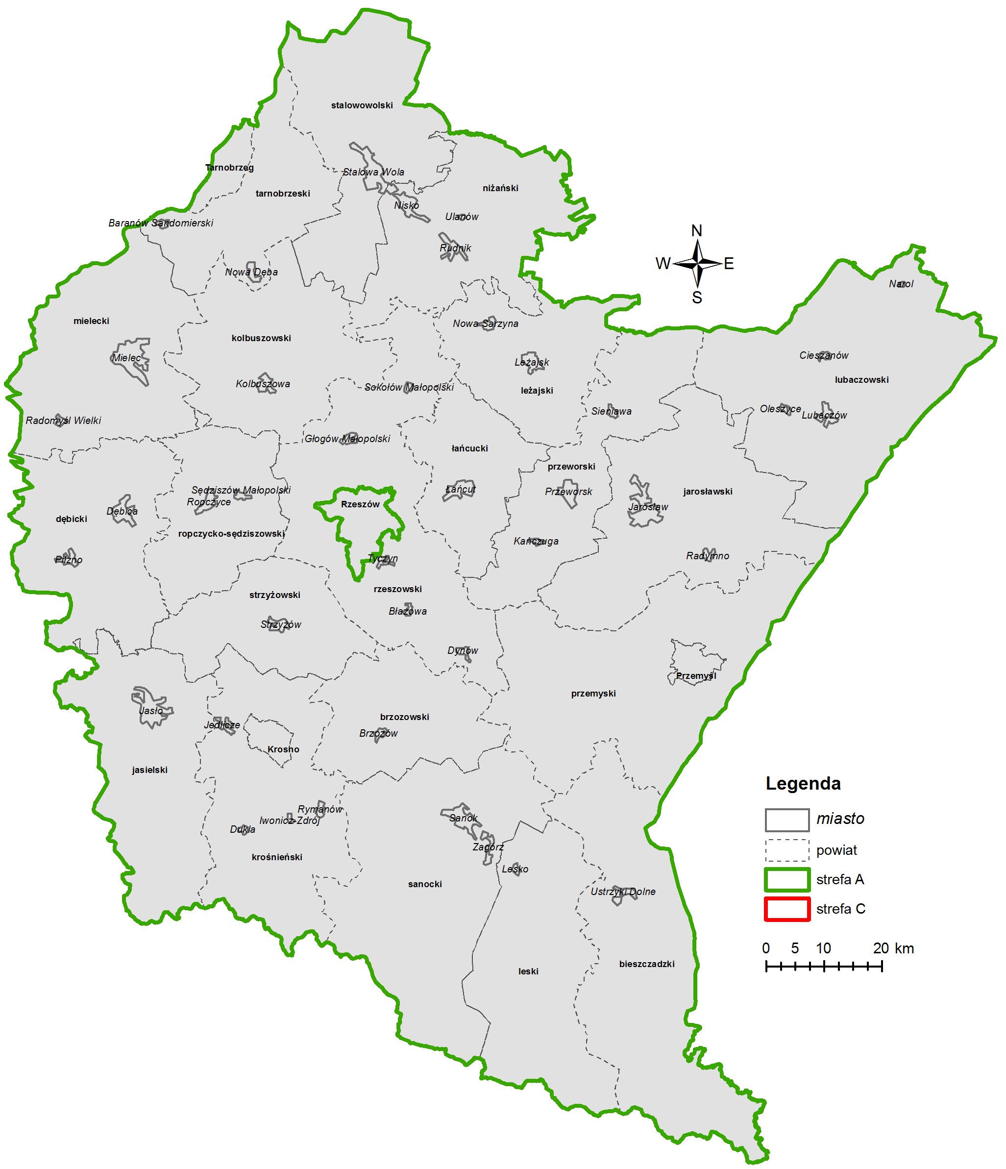 Ryc. 7.4.5. Klasyfikacja stref w zakresie ozonu za rok 214- cel ochrona zdrowia (źródło: [8,1]) Nie został osiągnięty w 214 r.