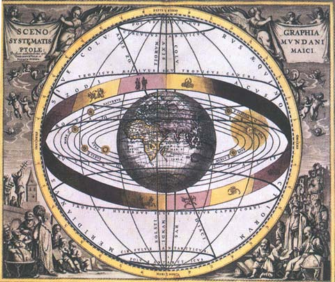 Wyobrażenia świata Modele kosmologiczne były odbiciem koncepcji religijnych lub filozoficznych Klaudiusz Ptolemeusz 100-168n.e. W systemie Ptolemeusza w centrum Wszechświata znajduje się Ziemia.