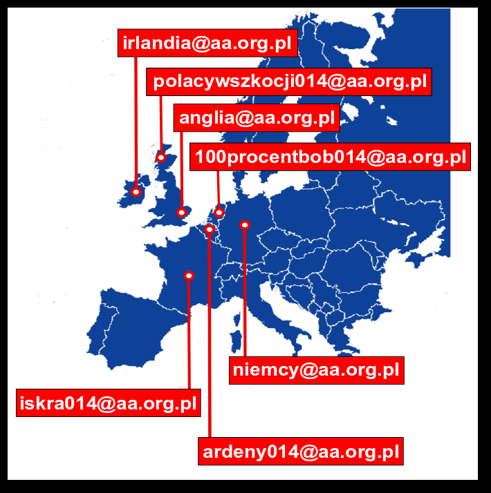 Adresy e-mail służb Wspólnoty AA w Polsce i w Europie Polska W Polsce Wspólnota AA skupiona jest w trzynastu regionach. Każdy region posiada adres e-mail.