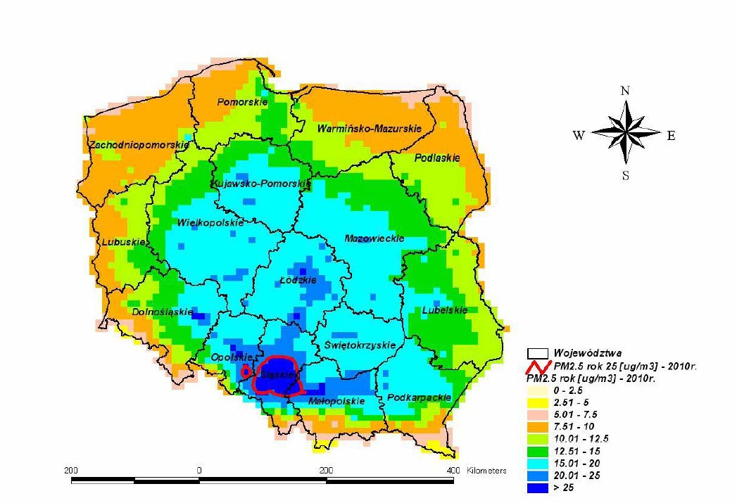 kształtować na poziomie 12,5-15 μg/m 3. W porównaniu z rokiem 2005 w 2020r. przewidywany jest spadek średniorocznego stężenia pyłu PM2.