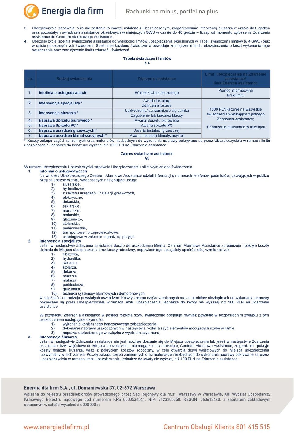 godzin licząc od momentu zgłoszenia Zdarzenia assistance do Centrum Alarmowego Assistance. 4.