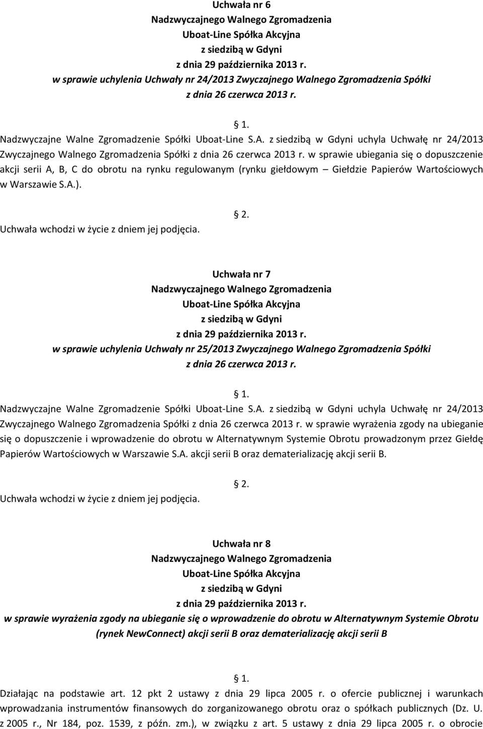 w sprawie ubiegania się o dopuszczenie akcji serii A, B, C do obrotu na rynku regulowanym (rynku giełdowym Giełdzie Papierów Wartościowych w Warszawie S.A.).