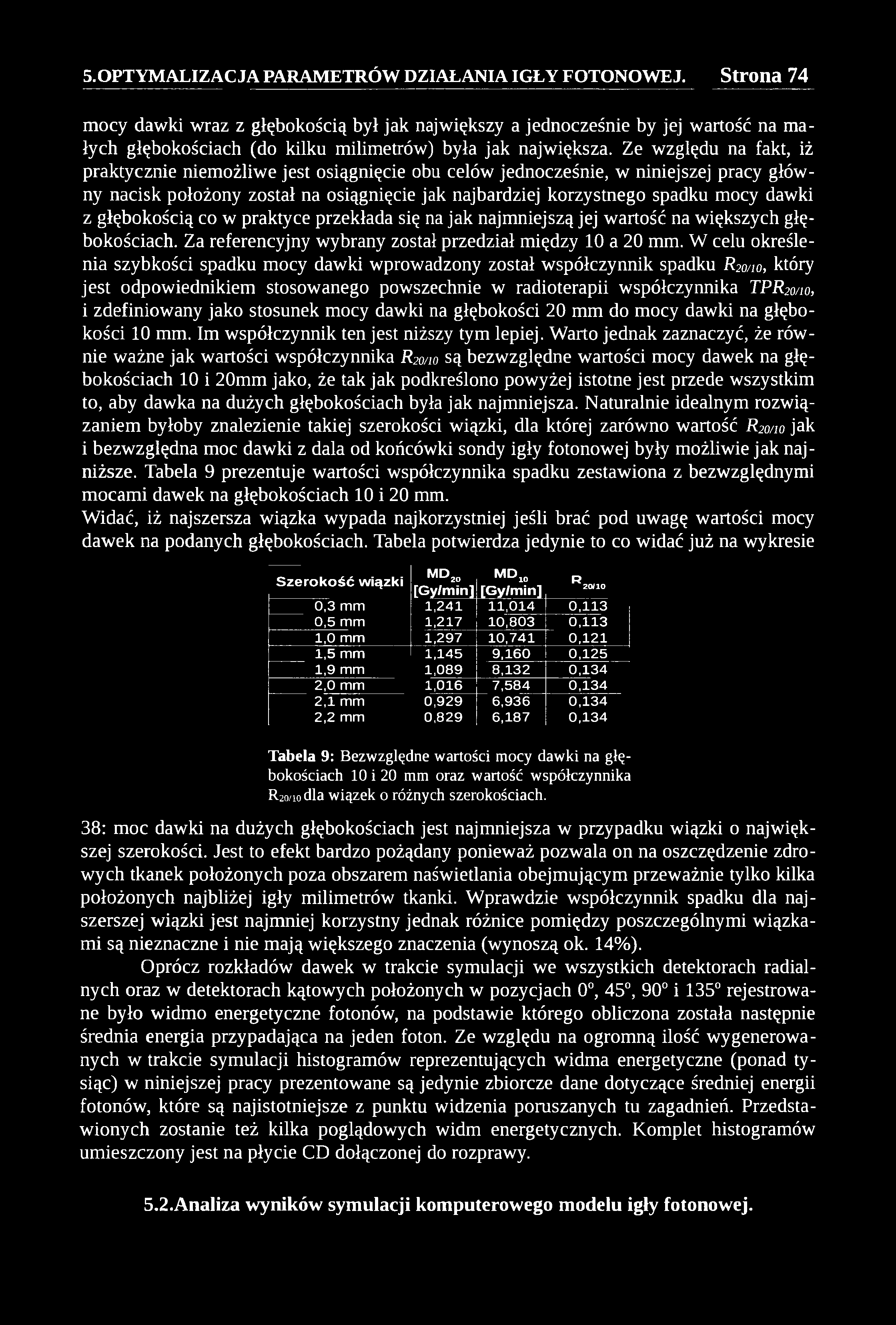 mocy dawki wraz z głębokością był jak największy a jednocześnie by jej wartość na małych głębokościach (do kilku milimetrów) była jak największa.