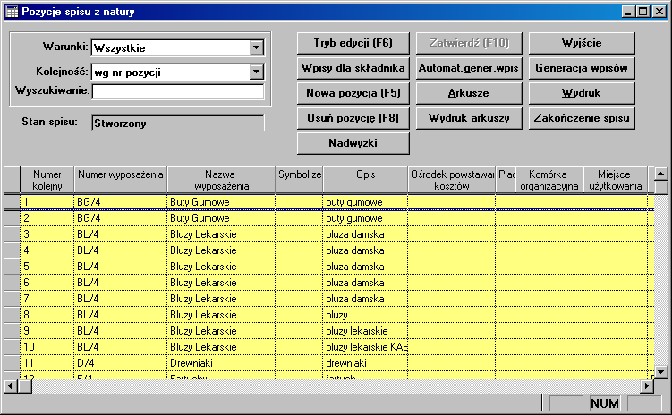 Inwentaryzacja 7.2.1 Pozycja arkusza spisowego Za pomocą przycisku poleceń Pozycje, istnieje możliwość przeglądu pozycji arkusza spisowego.