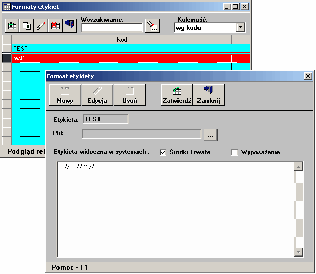 Słowniki 8.12.2 Formaty etykiet Słownik etykiet umożliwia zdefiniowanie formatów etykiet wykorzystywanych do znakowania środków trwałych oraz wyposażenia.