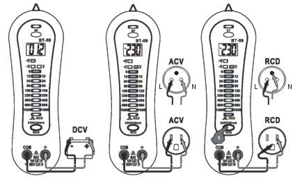 3.3. Test wyłączników różnicowoprądowych RCD (tylko BT-59) Tester BT-59 został wyposażony w funkcję testującą wyłączniki różnicowoprądowe 230VAC/30mA.