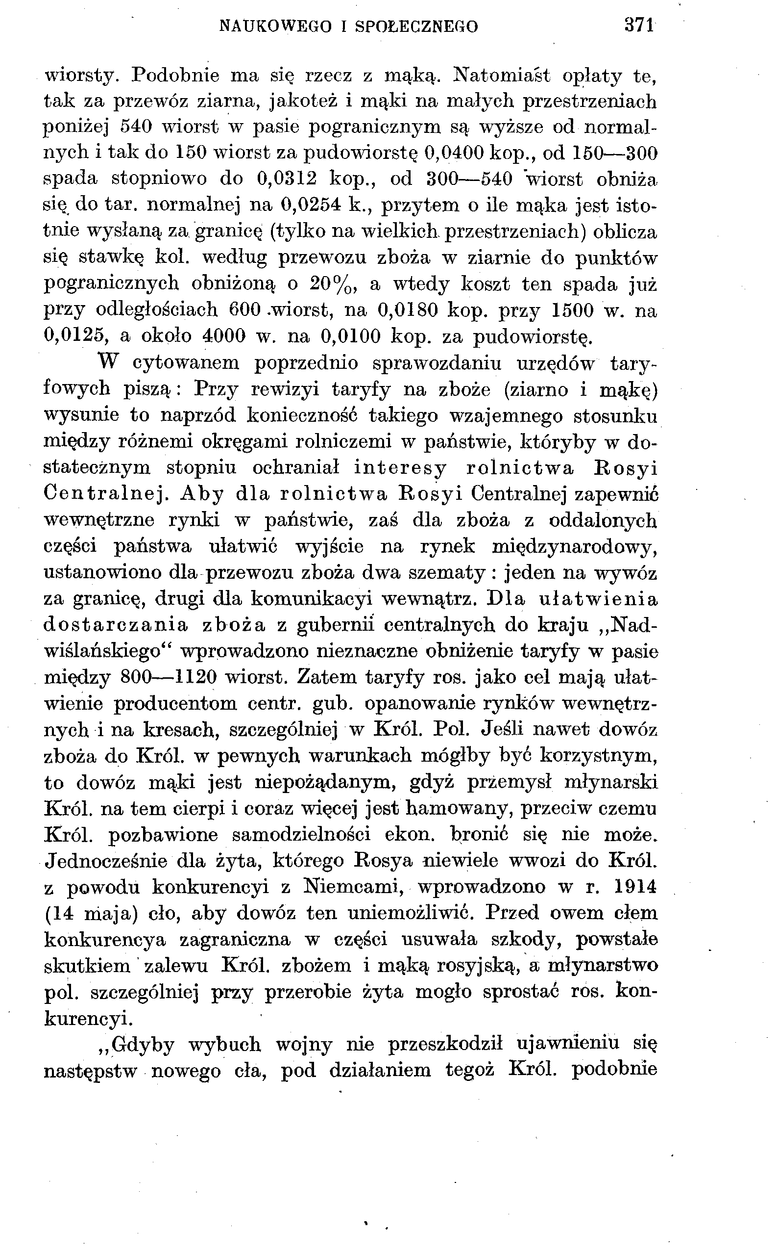 NAUKOWEGO I SPOŁECZNEGO 371 wiorsty. Podobnie ma się rzecz z mąką.