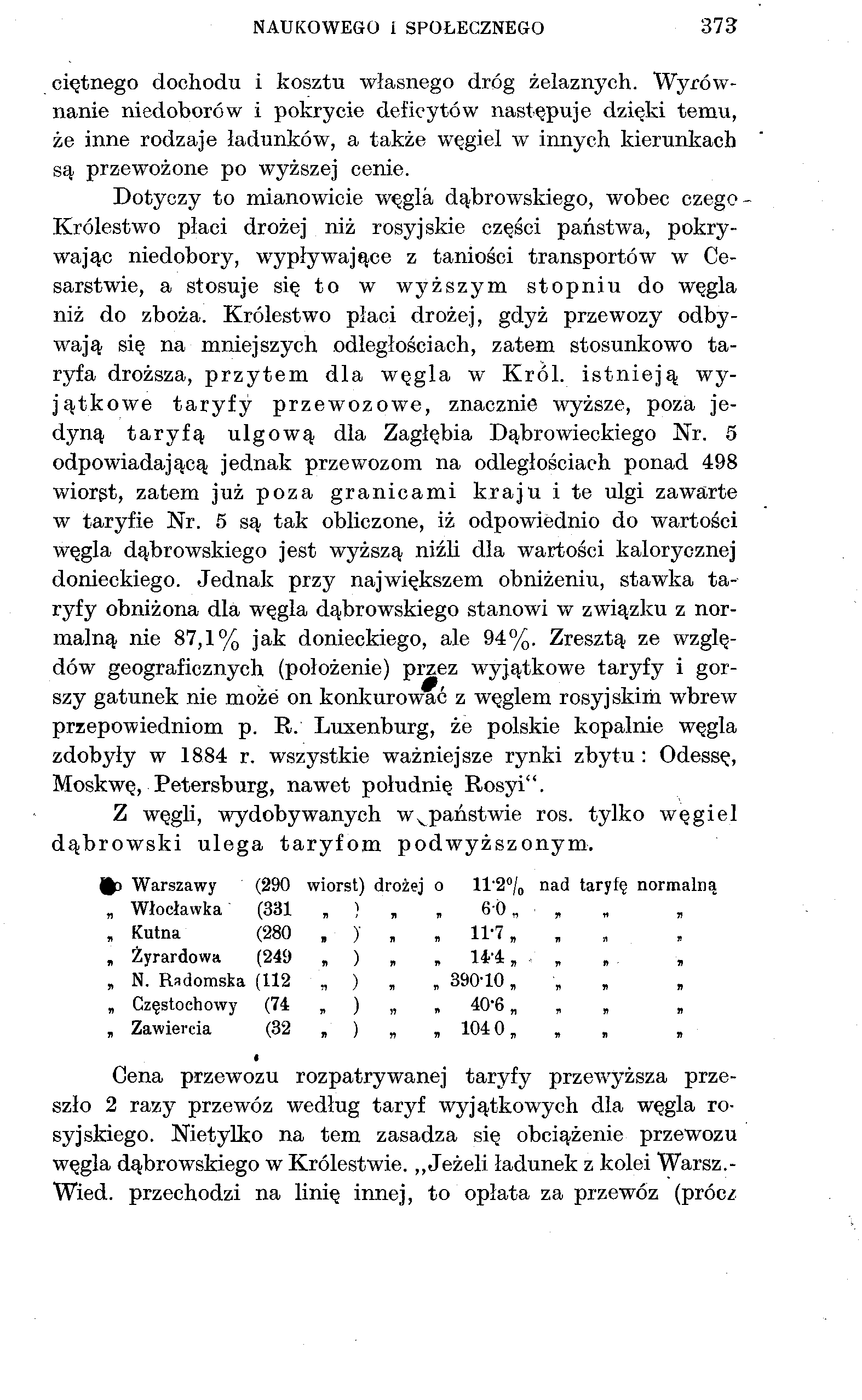 NAUKOWEGO i SPOŁECZNEGO 373 ciętnego dochodu i kosztu własnego dróg żelaznych.