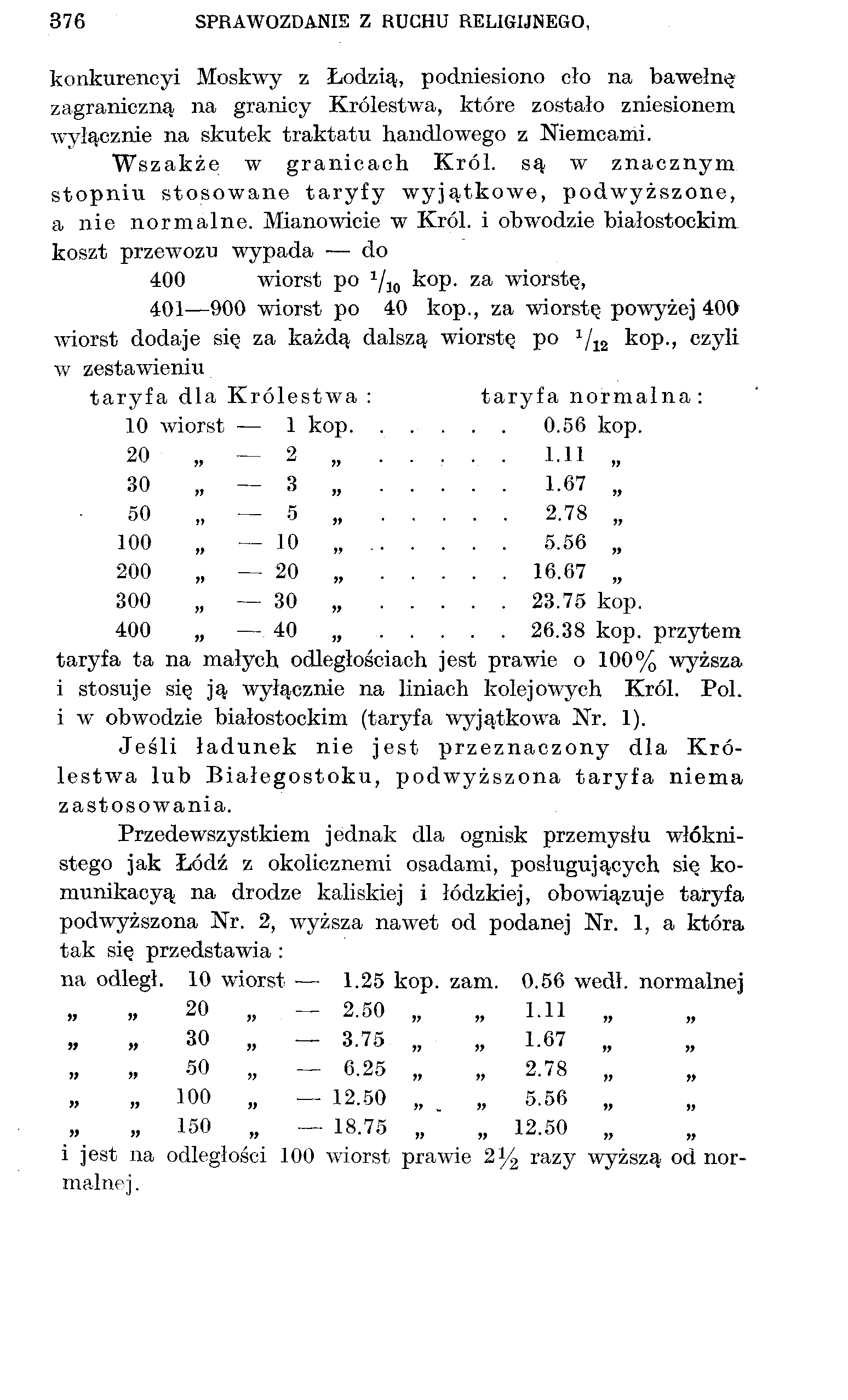 376 SPRAWOZDANIE Z RUCHU RELIGIJNEGO, konkurencyi Moskwy z Łodzią, podniesiono cło na bawełnę zagraniczną na granicy Królestw-a, które zostało zniesionem wyłącznie na skutek traktatu handlowego z