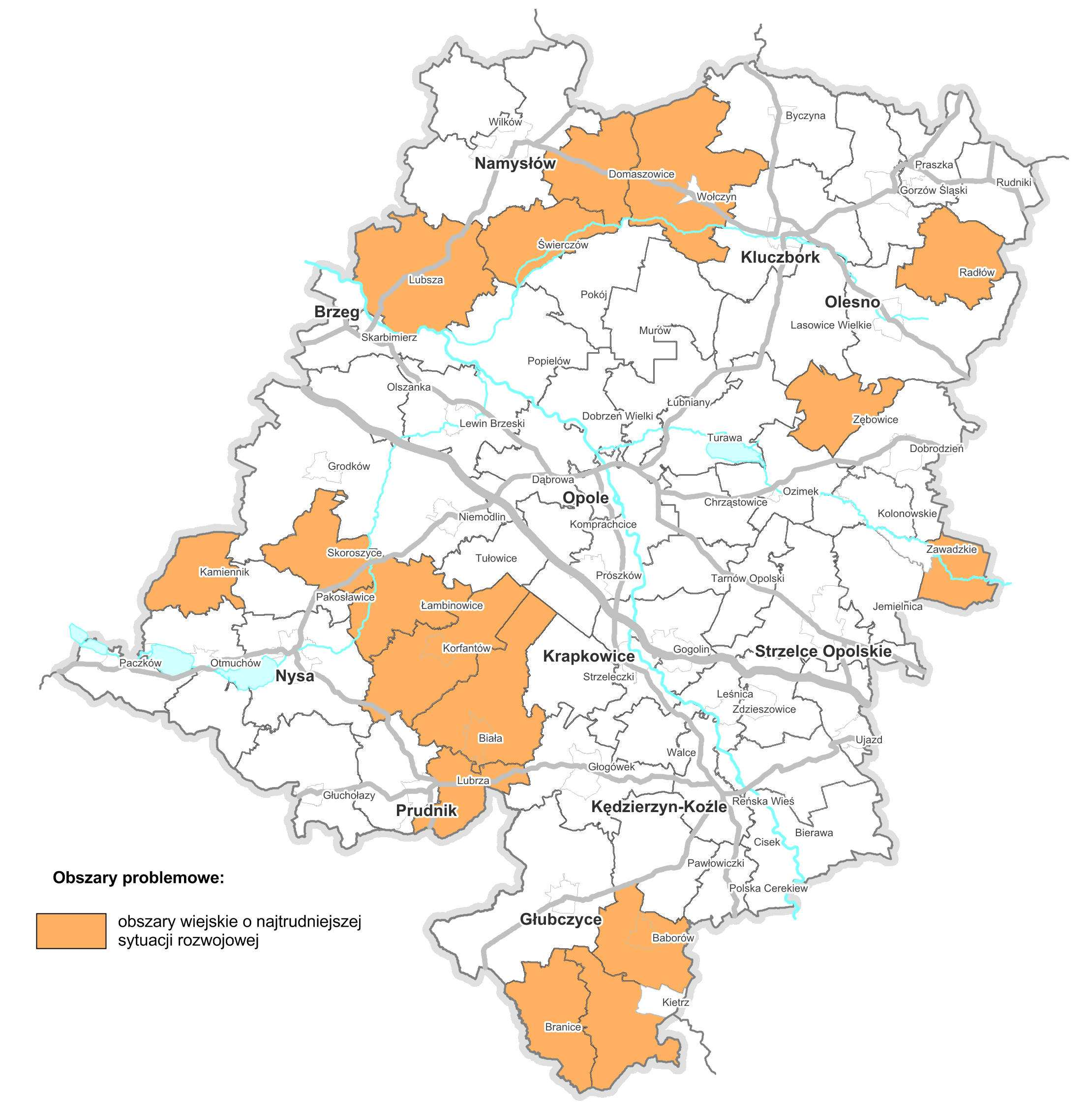 1.2.5.1. Obszary o najniższym stopniu rozwoju i pogarszających się perspektywach rozwojowych Zgodnie z KPZK 2030, obszarami o najniższym stopniu rozwoju i pogarszających się perspektywach rozwojowych