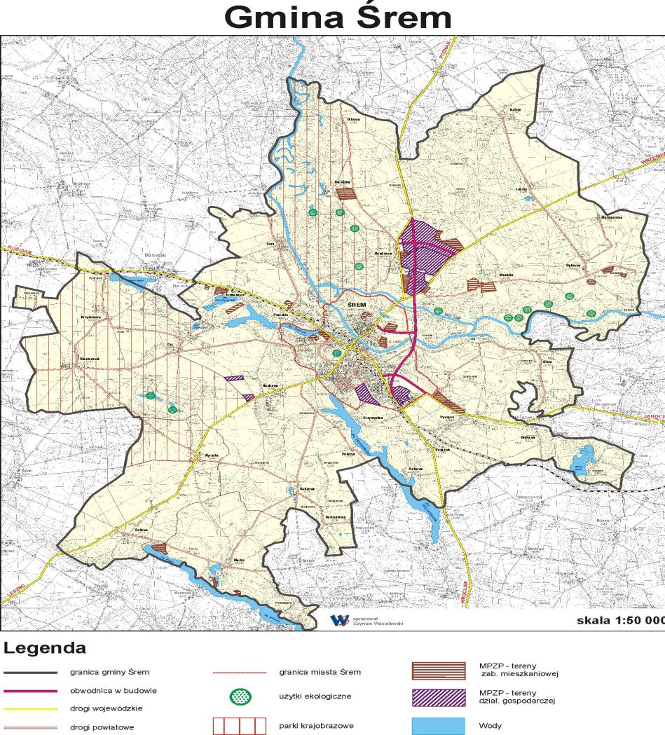 2. GMINA ŚREM INFORMACJE PODSTAWOWE Gmina Śrem usytuowana jest w zachodniej części Polski, w województwie wielkopolskim, nad rzeką Wartą i jest jedną z czterech gmin powiatu śremskiego.