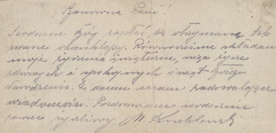 Gryps wysłany nielegalnie przez Maksymiliana Kneblewskiego z obozu do rodziny.