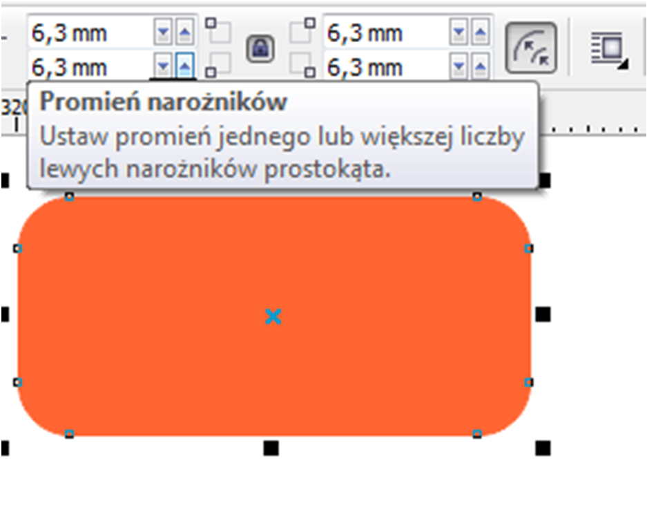 9.7. Zaokrąglanie rogów Zaokrąglanie narożników obiektów możliwe jest poprzez zaznaczenie obiektu oraz