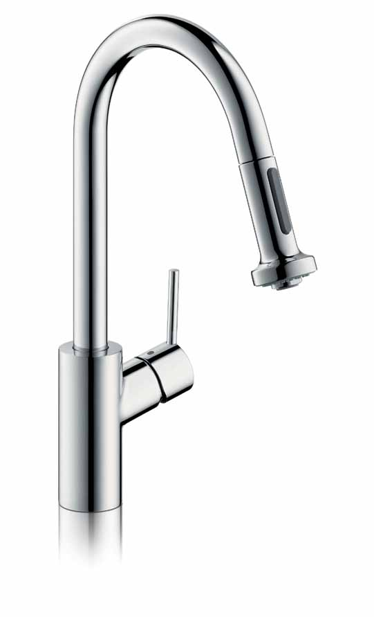 Hansgrohe Talis 16 17 Armatura Talis jest dostępna w kilku wersjach: od modelu podstawowego po baterię z wysoką wylewką; w wariancie z wyciąganą wylewką lub wyciąganą wylewką prysznicową.