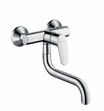 Hansgrohe Focus Jednouchwytowa bateria kuchenna do montażu w ścianie z obrotową wylewką Długi ergonomiczny uchwyt Obrotowa wylewka (180 ) QuickClean system czyszczący Hansgrohe Focus Jednouchwytowa