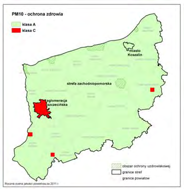 5.1.5. Pył zawieszony PM10 Tabela 5.1.5.1. Kryteria stosowane w rocznej ocenie jakości powietrza za 2011 r.