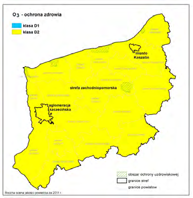 5.1.12. Ozon (O 3 ) Tabela 5.1.12.1. Kryteria stosowane w rocznej ocenie jakości powietrza za 2011 r.