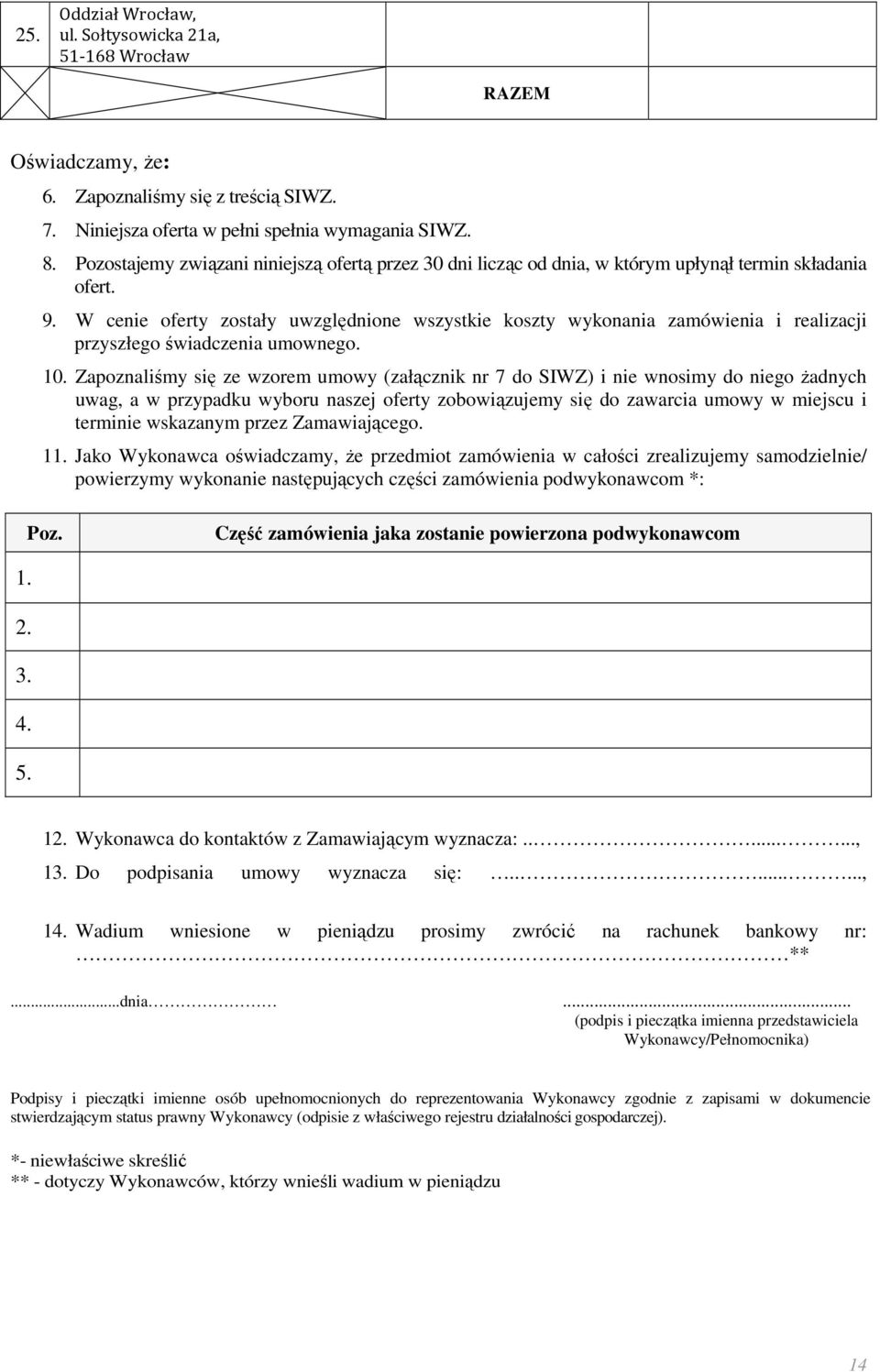 W cenie oferty zostały uwzględnione wszystkie koszty wykonania zamówienia i realizacji przyszłego świadczenia umownego. 10.