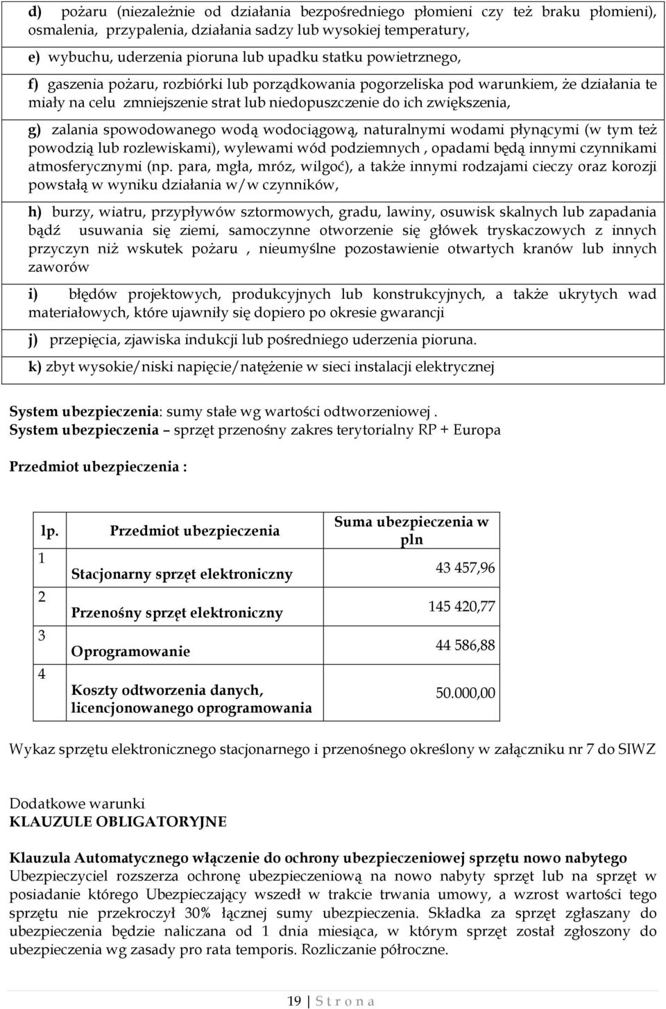 spowodowanego wodą wodociągową, naturalnymi wodami płynącymi (w tym też powodzią lub rozlewiskami), wylewami wód podziemnych, opadami będą innymi czynnikami atmosferycznymi (np.