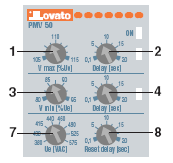 Opis PMV50 zanik fazy, niskie i wysokie napięcie. przekroczenie - 2 czerwone diody LED sygnalizujące przekroczenie Opis PMV60 zanik fazy, niskie napięcie i asymetria.