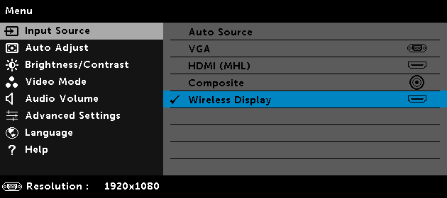 Konfigurowanie adaptera wyświetlania bezprzewodowego 1 Włącz projektor.