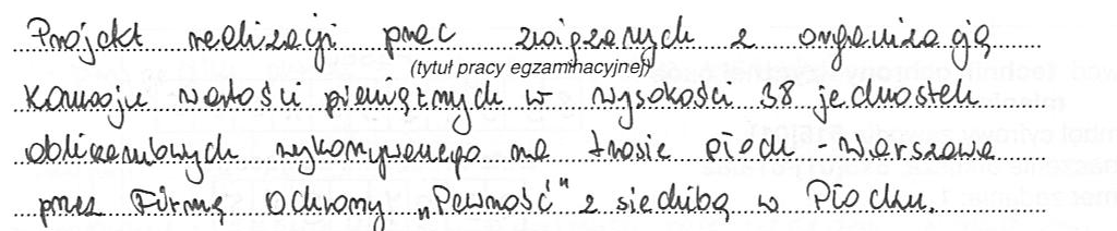 1. W pracach egzaminacyjnych oceniane były elementy: I Tytuł pracy egzaminacyjnej. II Założenia do opracowania projektu wynikające z treści zadania.