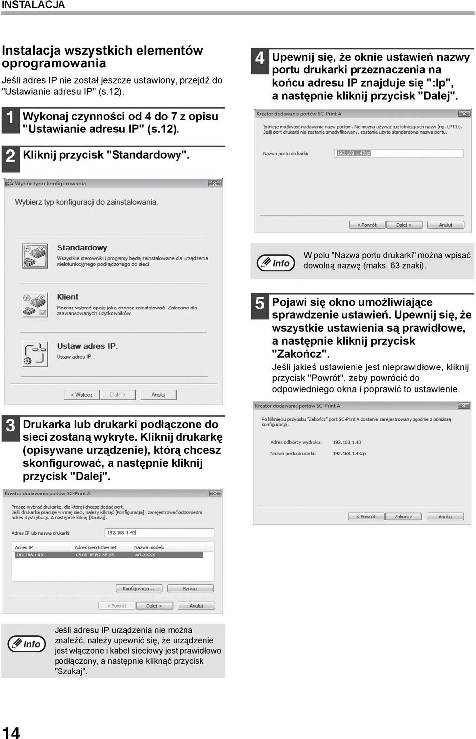 4 Upewnij się, że oknie ustawień nazwy portu drukarki przeznaczenia na końcu adresu IP znajduje się ":lp", a następnie kliknij przycisk "Dalej".