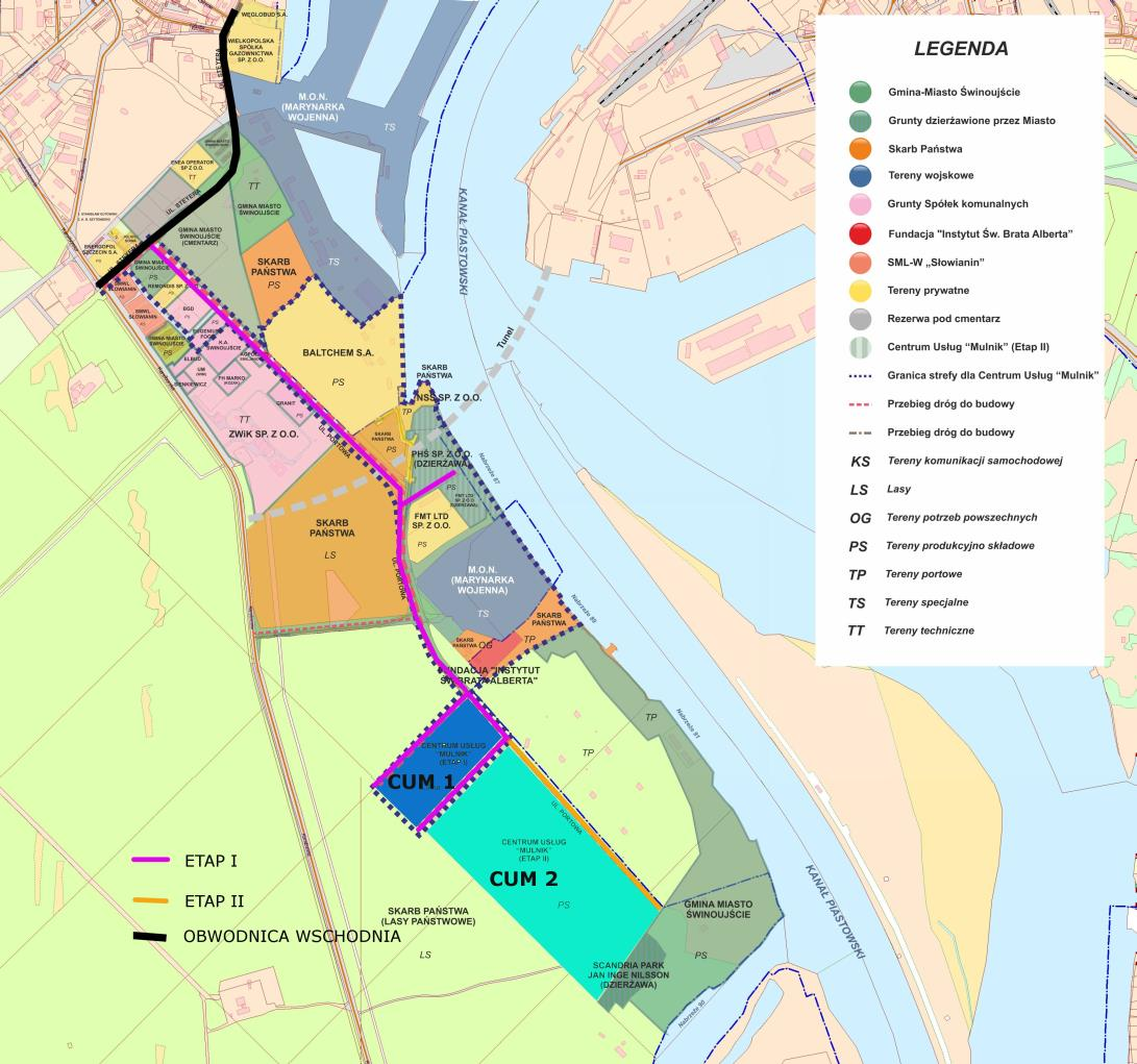poportowych terenów w obszarze basenu Mulnik jest dla Miasta strategiczne. Planowane do udostępnienia dla przedsiębiorców kolejne 5,5 ha terenów (rejon CUM1) nie jest uzbrojone w jakiekolwiek media.