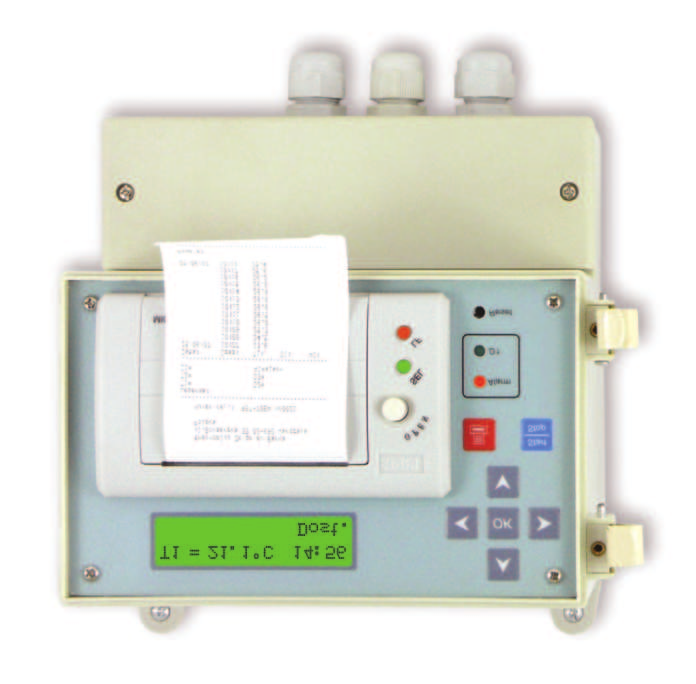 DR-100 TERMOGRAF Rejestrator temperatury z wbudowan¹ drukark¹ 1 czujnik temperatury 1 wejœcie sygnalizacyjne alarm temperatury obudowa hermetyczna zasilanie 12...24V lub 230V T1=23.3 C T2=15.