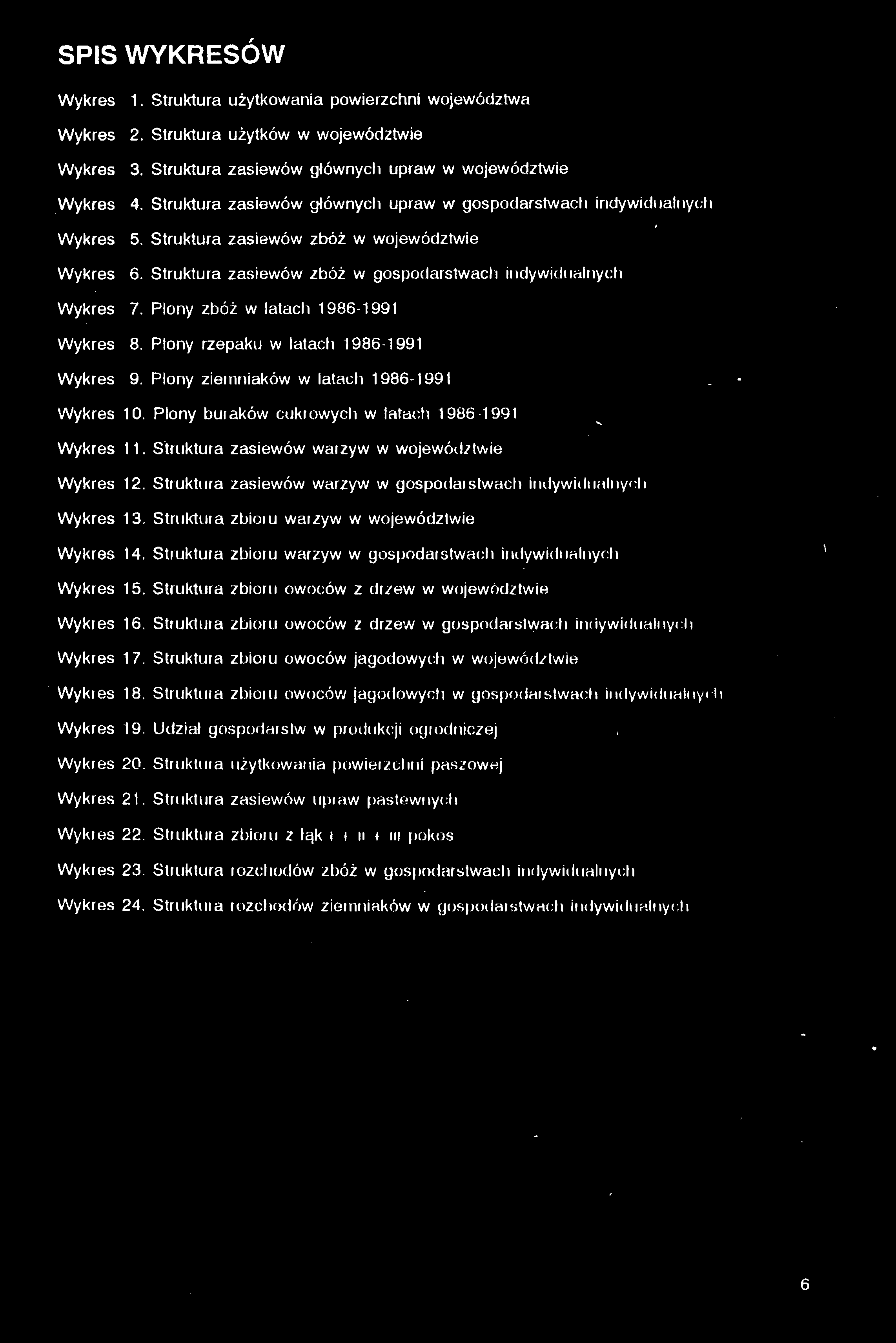 SPIS WYKRESÓW # Wykres 1. Struktura użytkowania powierzchni województwa Wykres 2. Struktura użytków w województwie Wykres 3. Struktura zasiewów głównych upraw w województwie Wykres 4.