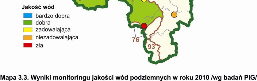 Stan wód Zakres badań obejmował wskaźniki ogólne takie jak: odczyn, temperatura, przewodność elektrolityczna, tlen rozpuszczony, ogólny węgiel organiczny oraz wskaźniki nieorganiczne: amoniak,