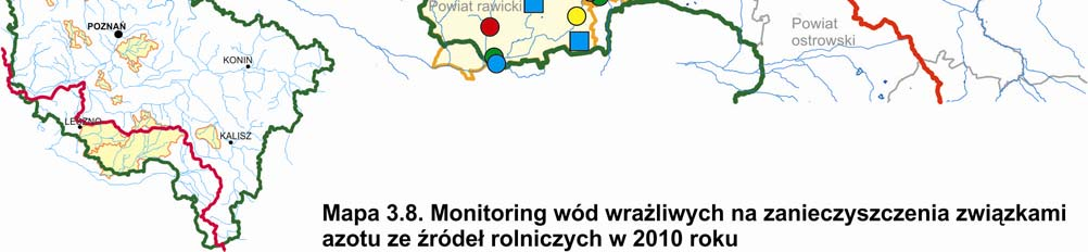 Raport o stanie środowiska w Wielkopolsce w roku 2010 Wody podziemne kontrolowano na ujęciach w miejscowościach: Długołęka Smolice, Konary, Małgów, Szkaradowo, Golina Wielka Bojanowo.
